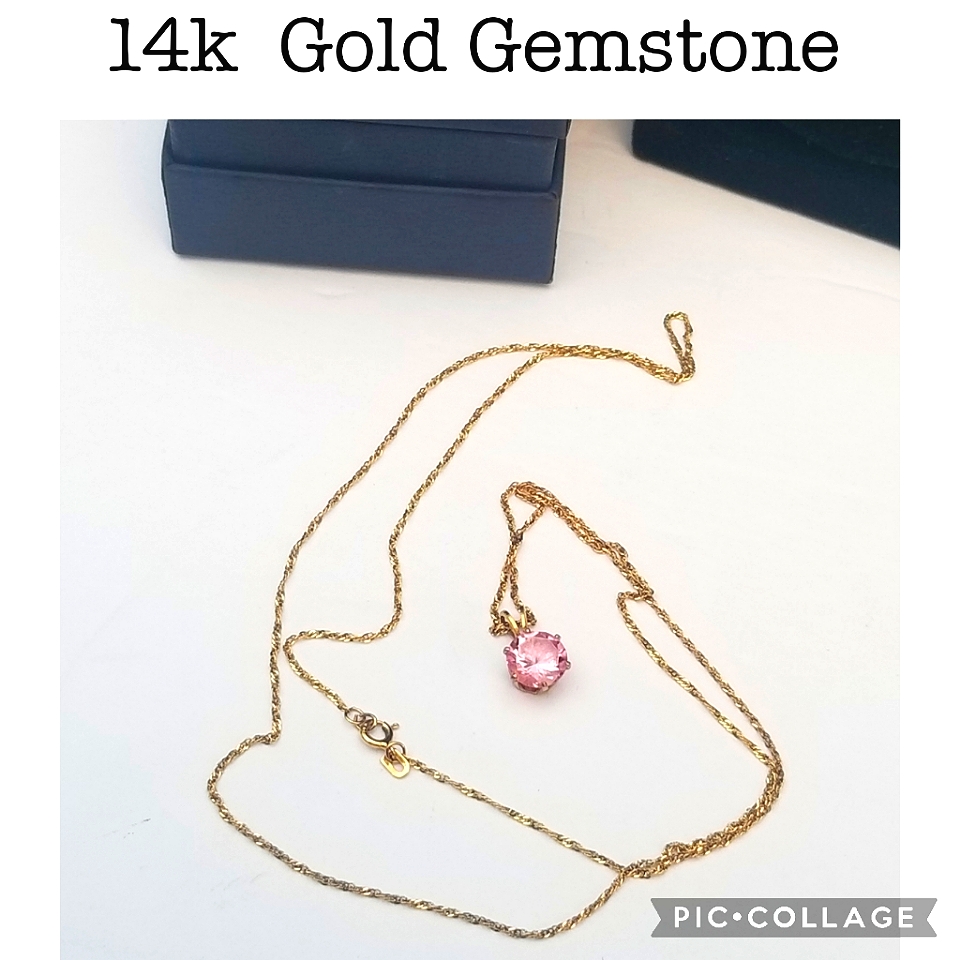 Gorgeous 14k Solid Gold With Pink Solitaire Sapphire Gemstone Pendant Necklace